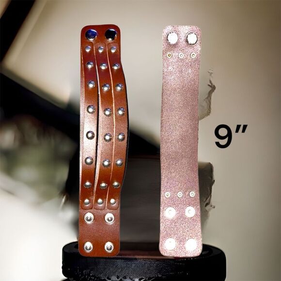 Leather Cuff l 3-Row Rivet l In Brown &. Black l Soft PU Band l Unisex l New - Picture 3 of 6